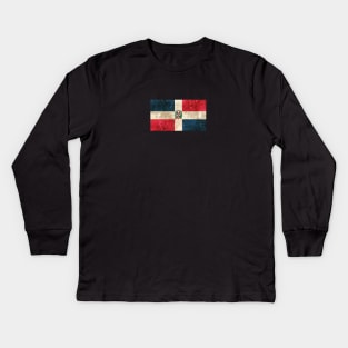 Vintage Aged and Scratched Dominican Flag Kids Long Sleeve T-Shirt